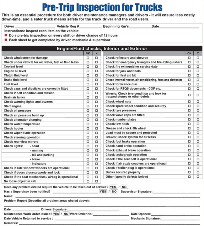How To Fill Pre-trip inspection Form 