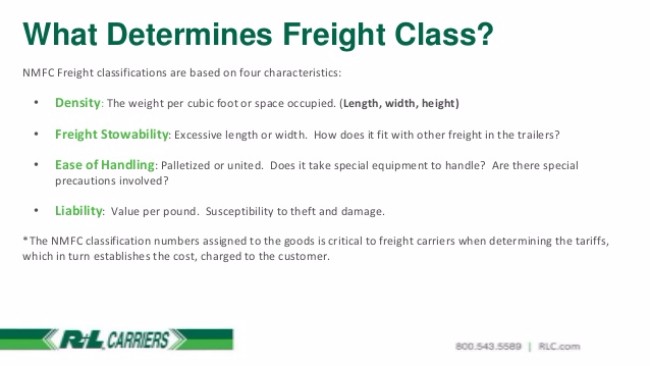 Freight Class Codes Chart